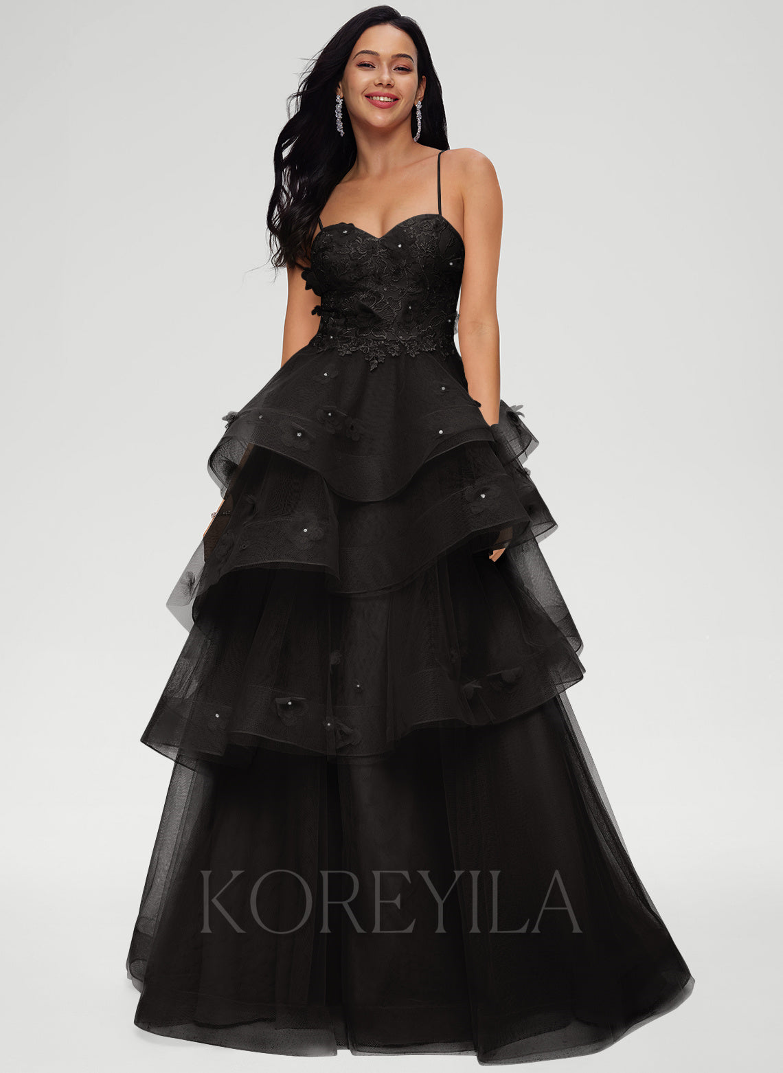 Princess Sweetheart Strapless Corset Floor-Length Tulle Prom Dress, Crystal Sequins Glitter