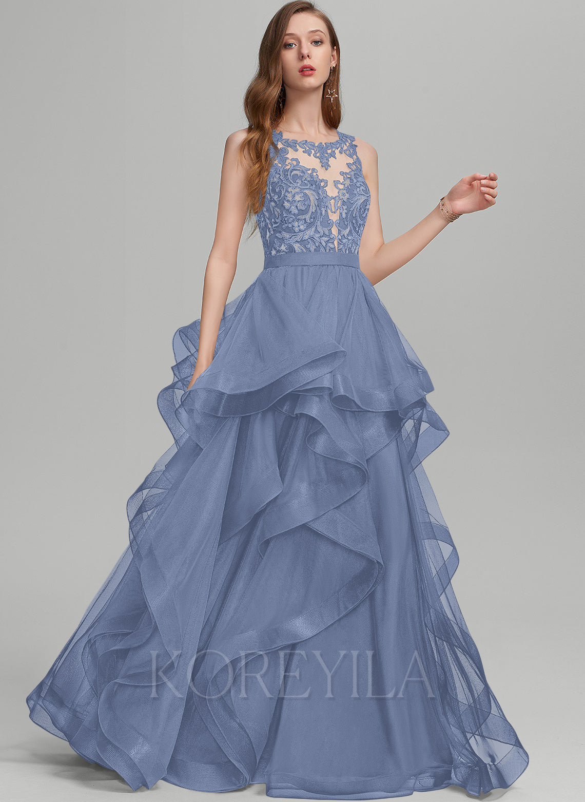 Ball-Gown/Princess V-Neck Floor-Length Tulle Prom Dresses With Sequins