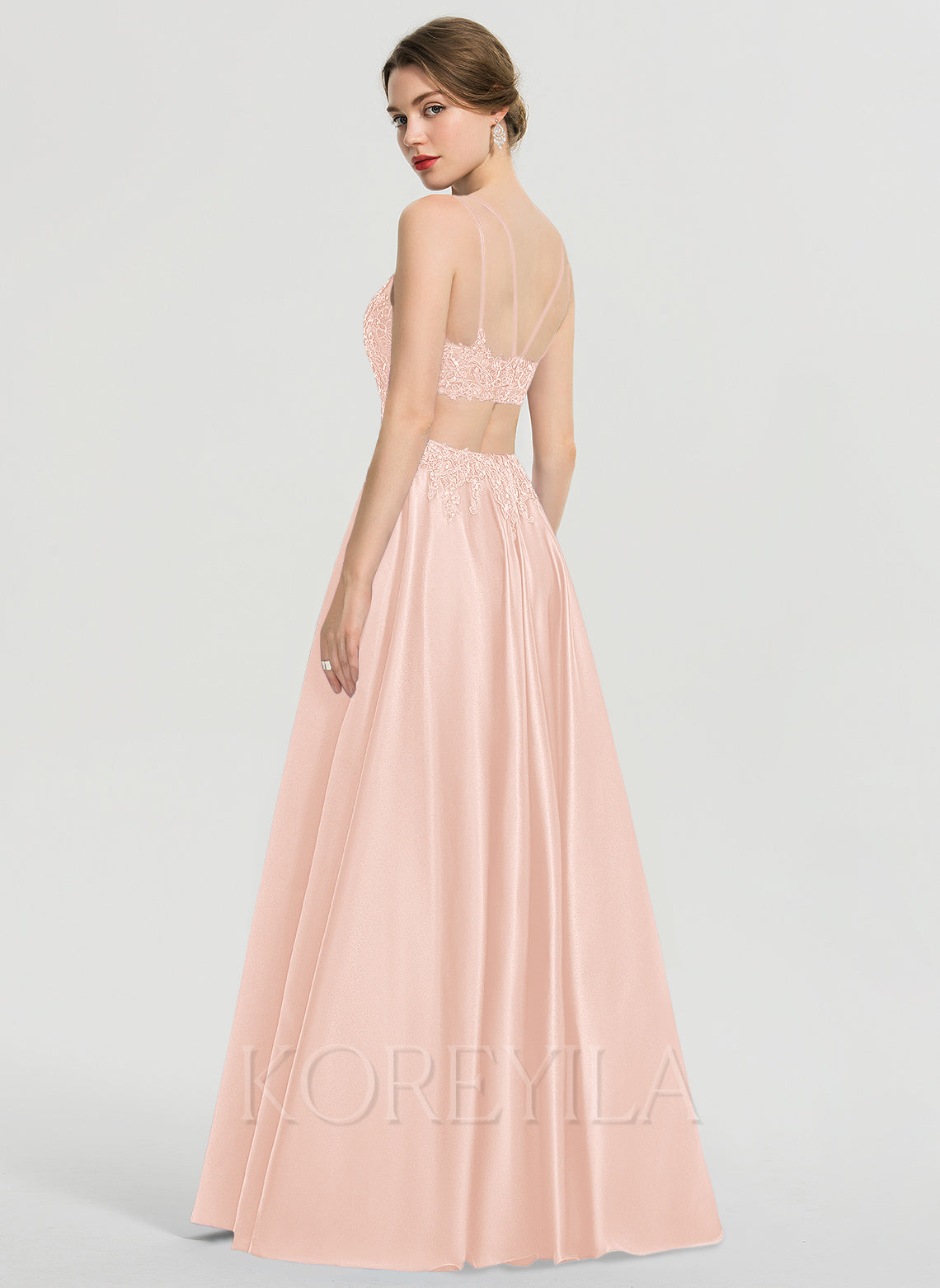 Ball-Gown/Princess Straight Floor-Length Satin Prom Dresses main image 1