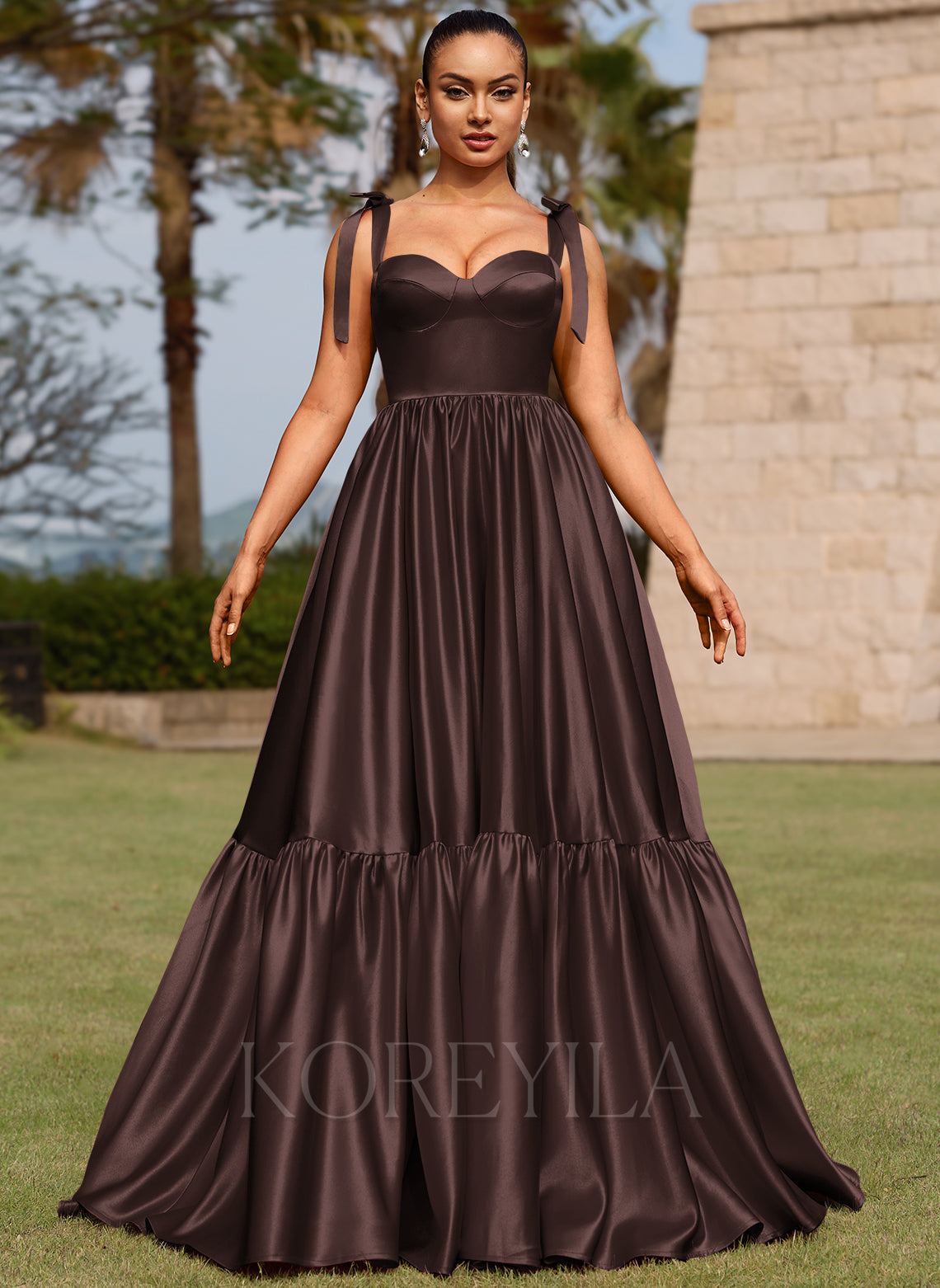 Sweetheart Ruched Satin Ball Gown Delicate Lace-Up Prom Dress Sage main image 1