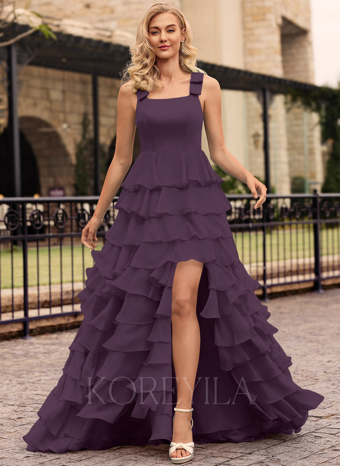 Bow Straps Sweetheart Ruched Satin Ball-Gown Maxi Dress main image 1